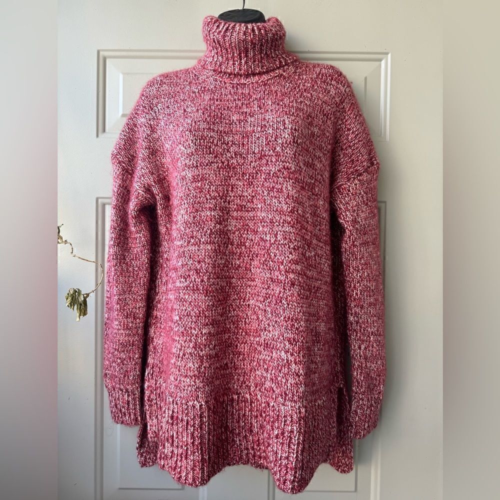 J. Crew Italian Marled Red Wool Blend Turtleneck Oversized Sweater Size S